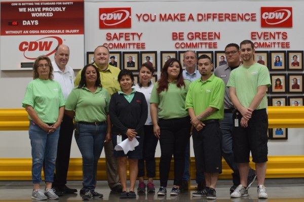 At CDW, sustainability is a team effort. Members of the team are, front row from left, Dorothy Odenthal, Susan Bido, Sara Segura, Mitzi Gonzalez, Sergio Barrera and David Moore. Back row, from lef ...