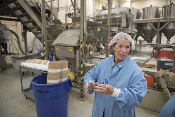 Margaret Garcia, founder and VP of sales and marketing, gives a tour of the RW Garcia plant at 4780 N. Lamb Blvd. in Las Vegas Wednesday Sept. 2, 2015. (Jason Ogulnik/Las Vegas Review-Journal)