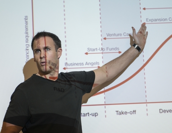 Ian McNeil, business consultant, speaks during a meeting of  UNLV‘s Rebel Venture Fund at the Lee Business School on Friday, Sept. 25, 2015.  The Rebel Venture Fund provides experiential lea ...