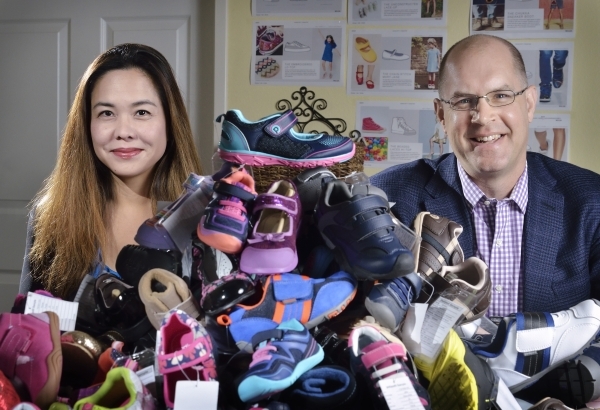 Angela Edgeworth, founder and president of Pediped Footwear, and Rudy Glocker, managing partner, are shown at company headquarters at 1191 Center Point Drive in Henderson on Thursday, Oct. 8, 2015 ...