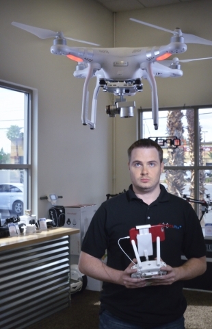 Mike Thorpe, co-owner of Drones Plus, is shown flying a Phantom drone in his store at 5010 S. Decatur Blvd. in Las Vegas on Wednesday, Oct. 21, 2015. Bill Hughes/Las Vegas Review-Journal