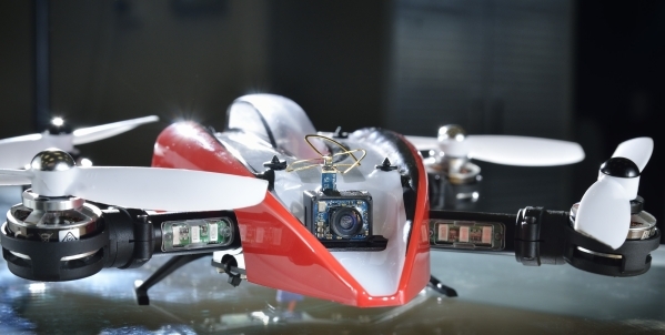 The Blade Mach 25 racing drone with a camera is shown at Drones Plus at 5010 S. Decatur Blvd. in Las Vegas on Wednesday, Oct. 21, 2015. Bill Hughes/Las Vegas Review-Journal