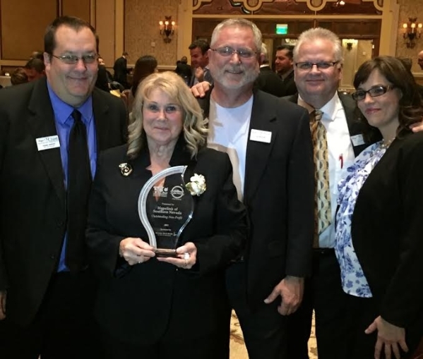 HopeLink of Southern Nevada wins best non-profit award. L to R: Frank Hardee, Karen Kyger-Executive Director, Don Miller, Aaron Sheets and Dani Sparks, staff members at the 12-person agency based  ...