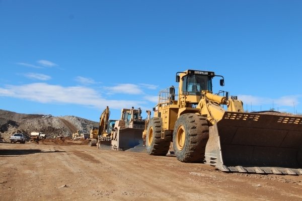 Road building equipment is lined up for work on I-11. Upgrading the highway from Las Vegas to Phoenix has been designated a high-priority project. (Courtesy)