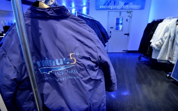 Coats for customers hang at the entrance to the Minus5 Ice Bar in The Shoppes at Mandalay Place at 3930 Las Vegas Blvd. S. on Friday, Feb. 5, 2016. Bill Hughes/Las Vegas Review-Journal