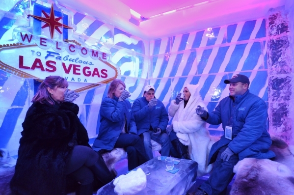 Heather Price, left, has a drink with, from left, Julie and Jeff Cable and Stephanie and Don Simpson in one of the rooms at the Minus5 Ice Bar in The Shoppes at Mandalay Place at 3930 Las Vegas Bl ...