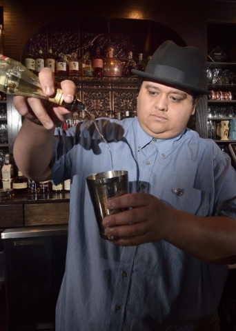 Nectaly Mendoza, owner of Herbs and Rye, mixes a Ramos Gin Fizz at his bar and restaurant at 3713 W. Sahara Ave. in Las Vegas on Wednesday, Feb. 10, 2016. Bill Hughes/Las Vegas Review-Journal