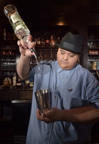 Nectaly Mendoza, owner of Herbs and Rye, mixes a Ramos Gin Fizz at his bar and restaurant at 3713 W. Sahara Ave. in Las Vegas on Wednesday, Feb. 10, 2016. Bill Hughes/Las Vegas Review-Journal