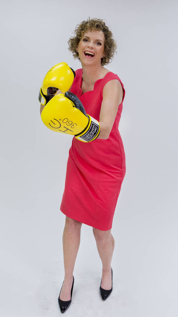 Darcy Neighbors, CEO of CIM Marketing Partners, throws boxing punches in the Las Vegas Review-Journal studio, Las Vegas, Feb. 22, 2017. Neighbors enjoys spending her free time in the gym doing mul ...