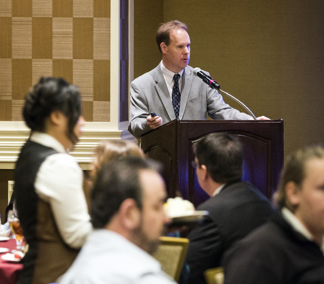 Henry Shields, Executive Director of Finance-Analysis with MGM Resorts International Corporate Sustainability Division, speaks during the 2016 Sustainability Conference at The Orleans on Thursday  ...