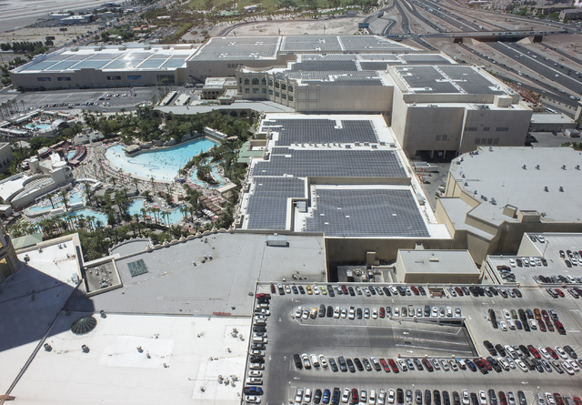 The solar power farm atop the convention center at Mandalay Bay, now ranking as the largest rooftop array in the nation, is pictured in Las Vegas on Friday, June 17, 2016. (Bridget Bennett/Las Veg ...