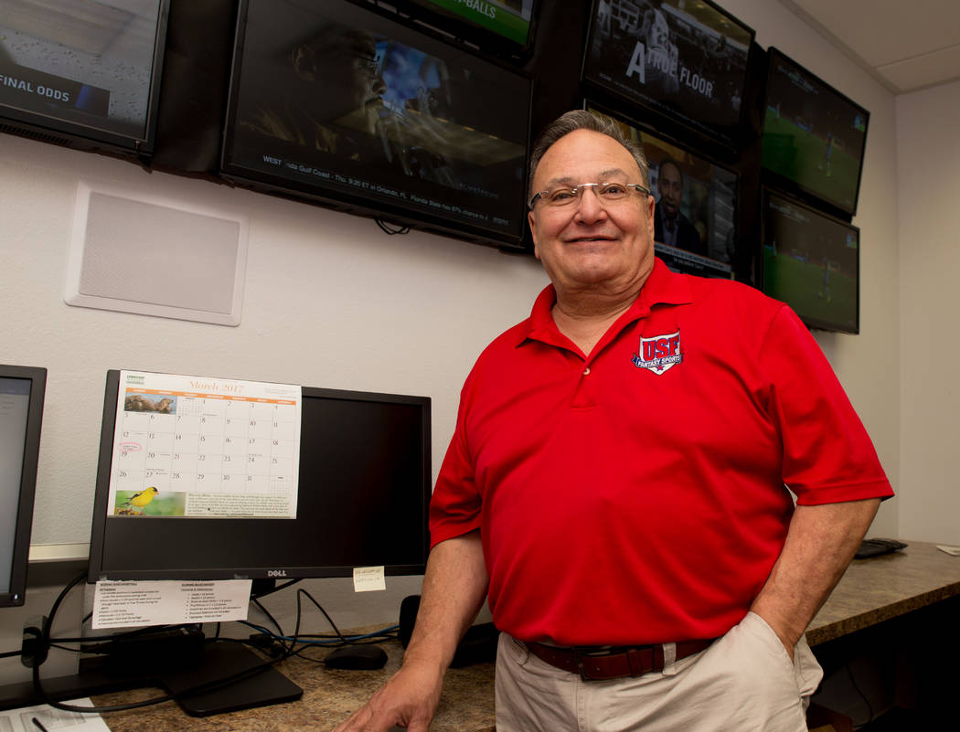 Vic Salerno, president of USFantasy Sports, stands for a photo on March 16, 2017 inside the "war room" at USFantasy's headquarters, where staff sets odds and and keeps track of contests from.