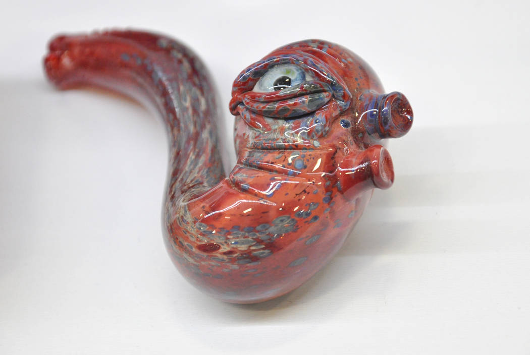 A glass pipe by Eli Mazet is part of a cocktail set selected for the Gallery of Excellence - Professional category, at the Glass Craft and Bead Expo, Mar. 29-Apr. 2 at the South Point Hotel and Ca ...