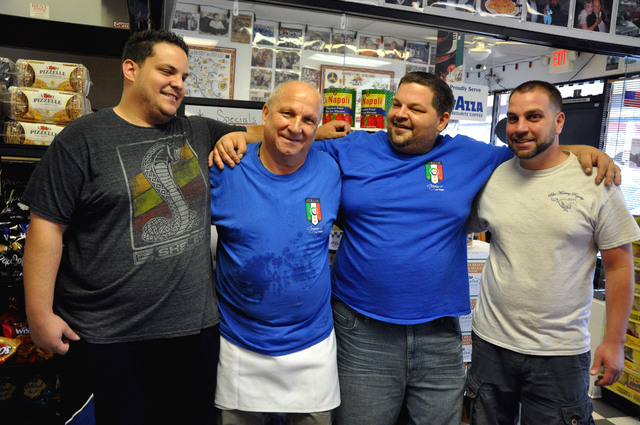 At Cugino’s Italian Deli & Pizza Restaurant, Freddie Pica, the father, is surrounded by his sons. Left to right are son Mike; Dad; son Don and son Nando. (Photo by Joe Coomer, special to the Las ...