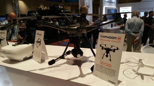 COURTESY Unmanned aircraft system manufacturer Yuneec showed off its Typhoon line of drones at the International Drone Conference & Exposition in Las Vegas.