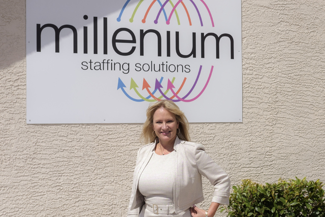 Jennifer DeHaven, CEO and president of Millenium Staffing Solutions, is shown outside of her office Aug. 18. (Ulf Buchholz/Las Vegas Business Press)