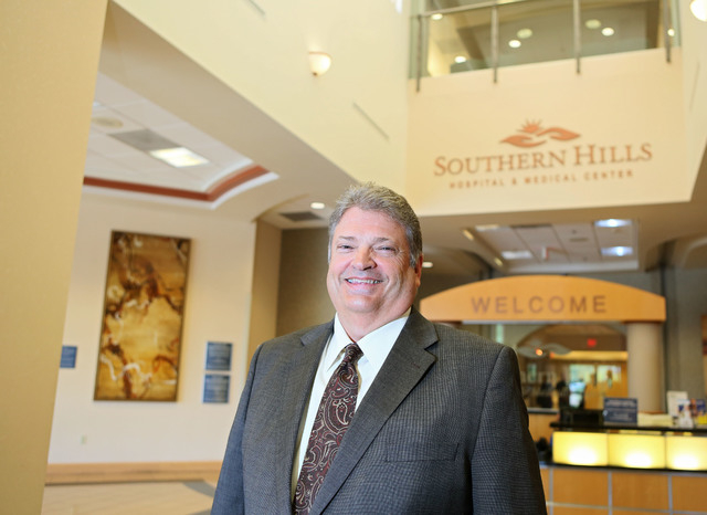 Kim Anderson, chief executive officer of Southern Hills Hospital, stands in the front entrance of Southern Hills Hospital Thursday, May 28, 2015, in Las Vegas. Anderson has been the CEO of Souther ...