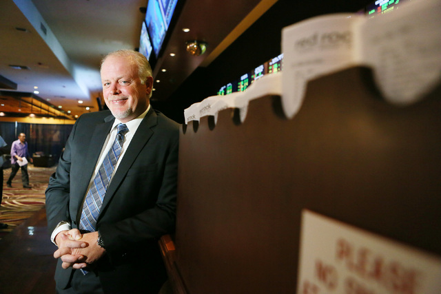 Palace Station general manager Scott Nelson stands at the counter of the newly renovated sports side of the Race & Sports Book at Palace Station hotel-casino Tuesday, Aug. 23, 2016, in Las Veg ...