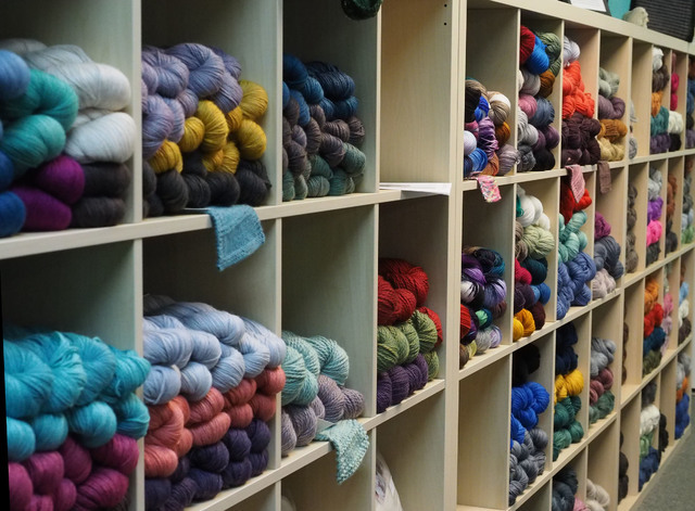 Skeins of yarn are seen at the grand opening of the Mirage Fiber Arts store. (Jerry Henkel/Las Vegas Review-Journal)