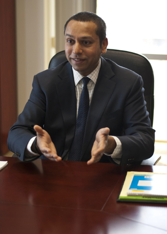 Sharath Chandra, the new administrator of the Real Estate Division of the Department of Business and Industry, speaks with a reporter inside his office in Las Vegas on Thursday, Aug. 25, 2016. Dan ...
