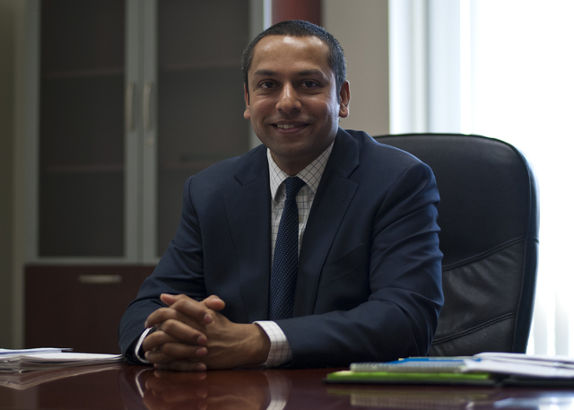 Sharath Chandra, the new administrator of the Real Estate Division of the Department of Business and Industry, poses for a photo inside his office in Las Vegas on Thursday, Aug. 25, 2016. Daniel C ...