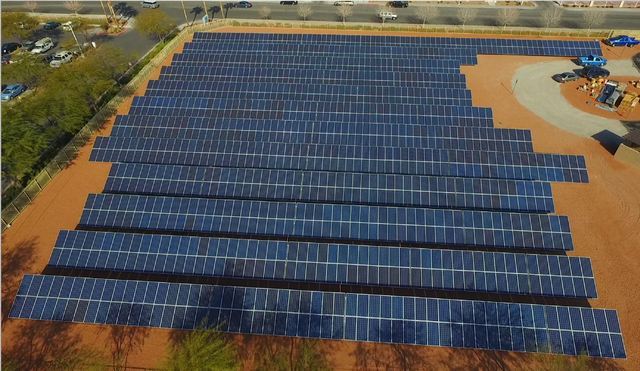 Solar panels generate power at Cox's Las Vegas facility. (Courtesy)