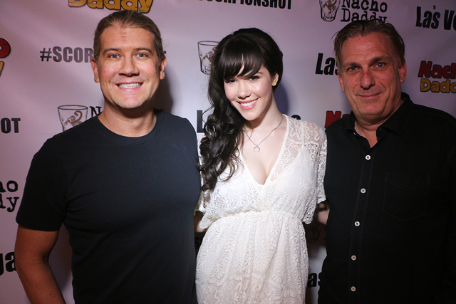 President and Managing Partner of Nacho Daddy Paul Hymas and Director of Operations Mark Evensvold with entertainer Claire Sinclair, formerly of Pin Up at Stratosphere. (Courtesy of Nacho Daddy)
