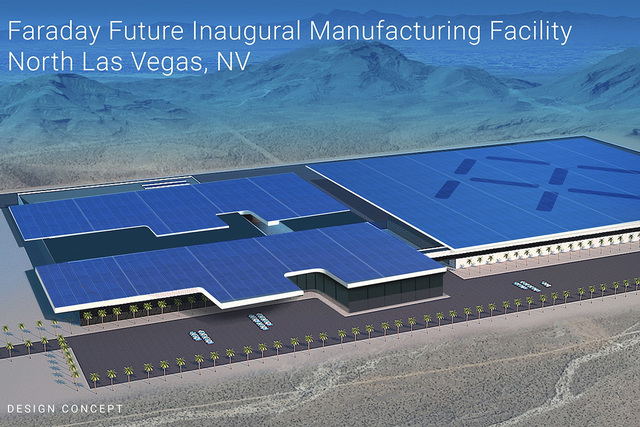 This architectural rendering shows the Faraday Future factory that is planned to be built in North Las Vegas at the Apex Industrial Park.  (Courtesy Faraday Future)