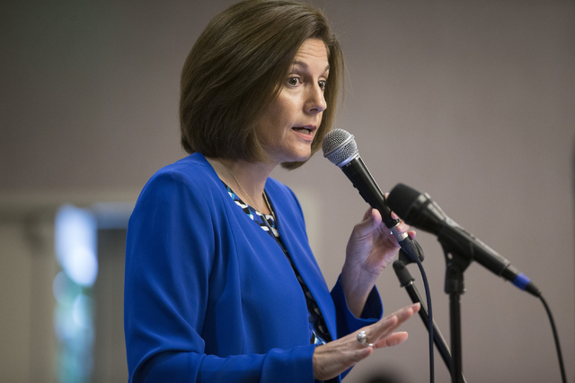 Nevada Democratic U.S. Senate candidate Catherine Cortez Masto speaks during the Lambda Business Association monthly luncheon at the Gay and Lesbian Community Center of Southern Nevada on Tuesday, ...