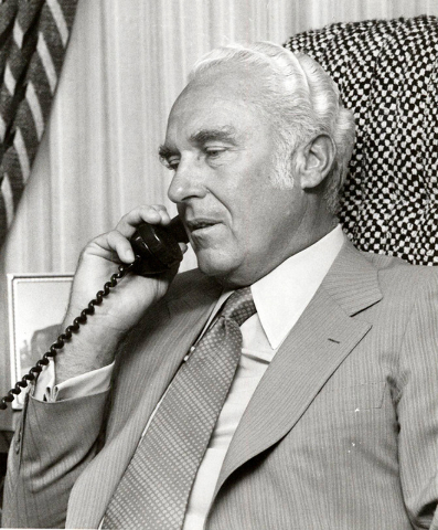 E. Parry Thomas speaks on the telephone in this Review-Journal file photograph dated July 1977.