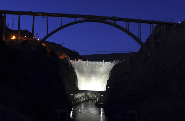 The U.S. Highway 93 Hoover Dam bypass bridge near Hoover Dam is shown at dusk on Thursday, August 5, 2010. (John Gurzinski/Las Vegas Review-Journal)