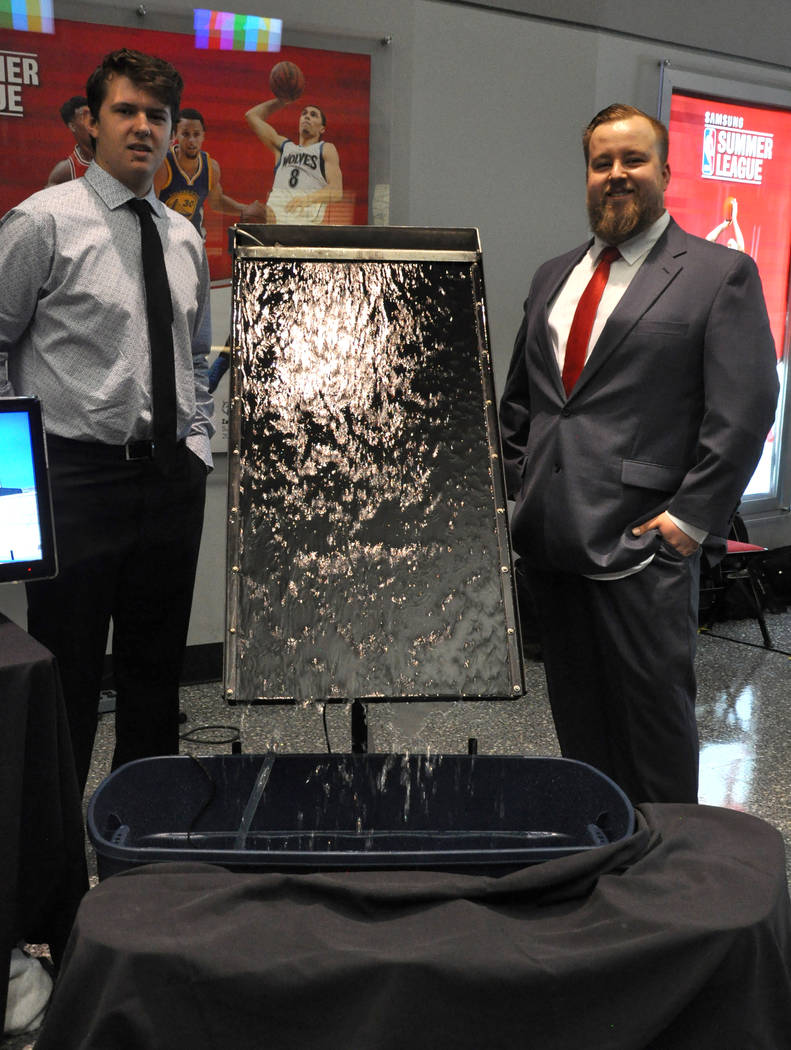 Austin Rising, left, and Srdjan Bosnjak, from the UNLV Department of Mechanical Engineering, created the Wastewater Evaporator, which they say significantly increases evaporation rates without the ...