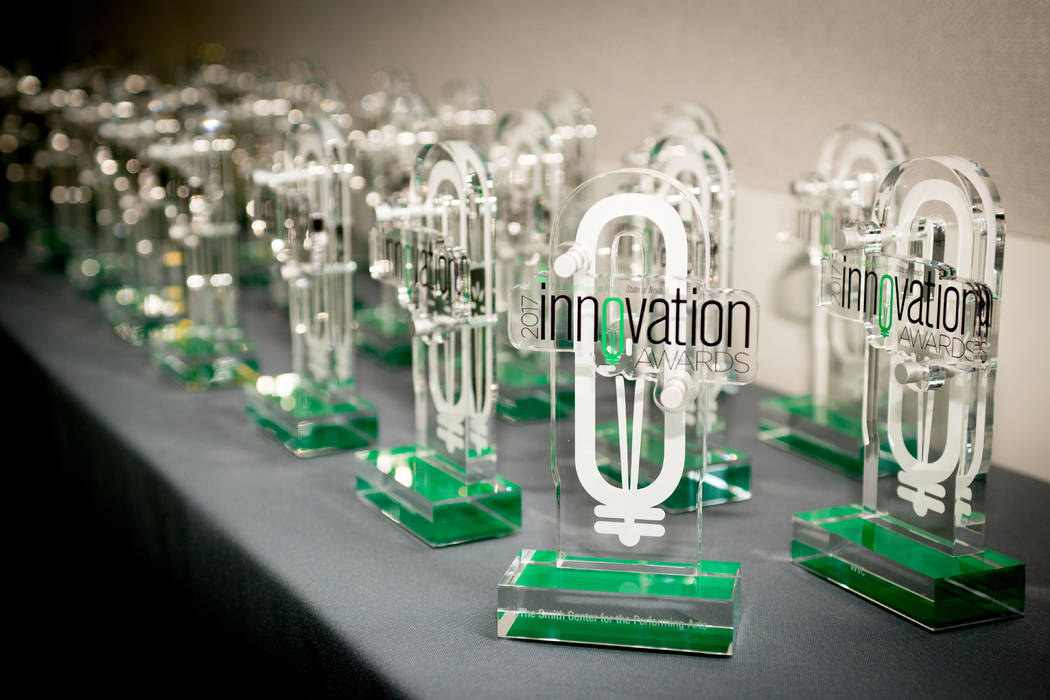 The statues for the 2017 Las Vegas Business Press State of Nevada Innovation Awards await their recepients, May 20.