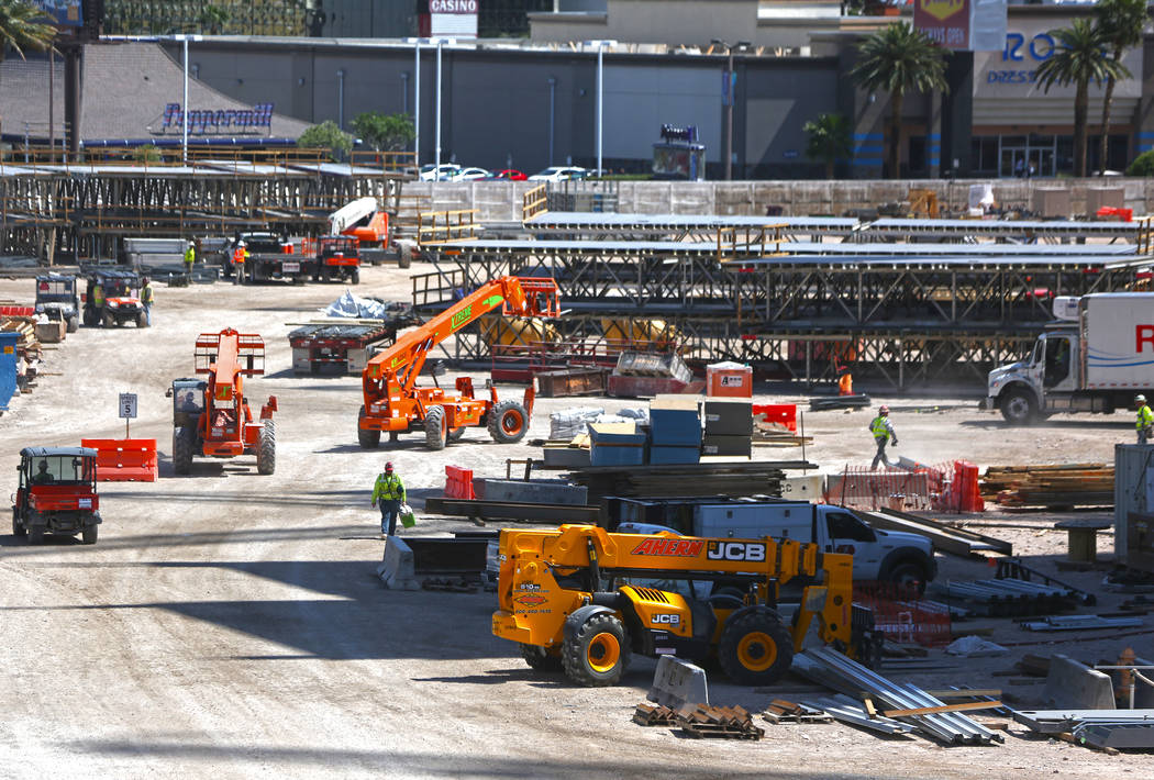 Construction continues at the future site of Resorts World Las Vegas on April 13. (Benjamin Hager Las Vegas Business Press)