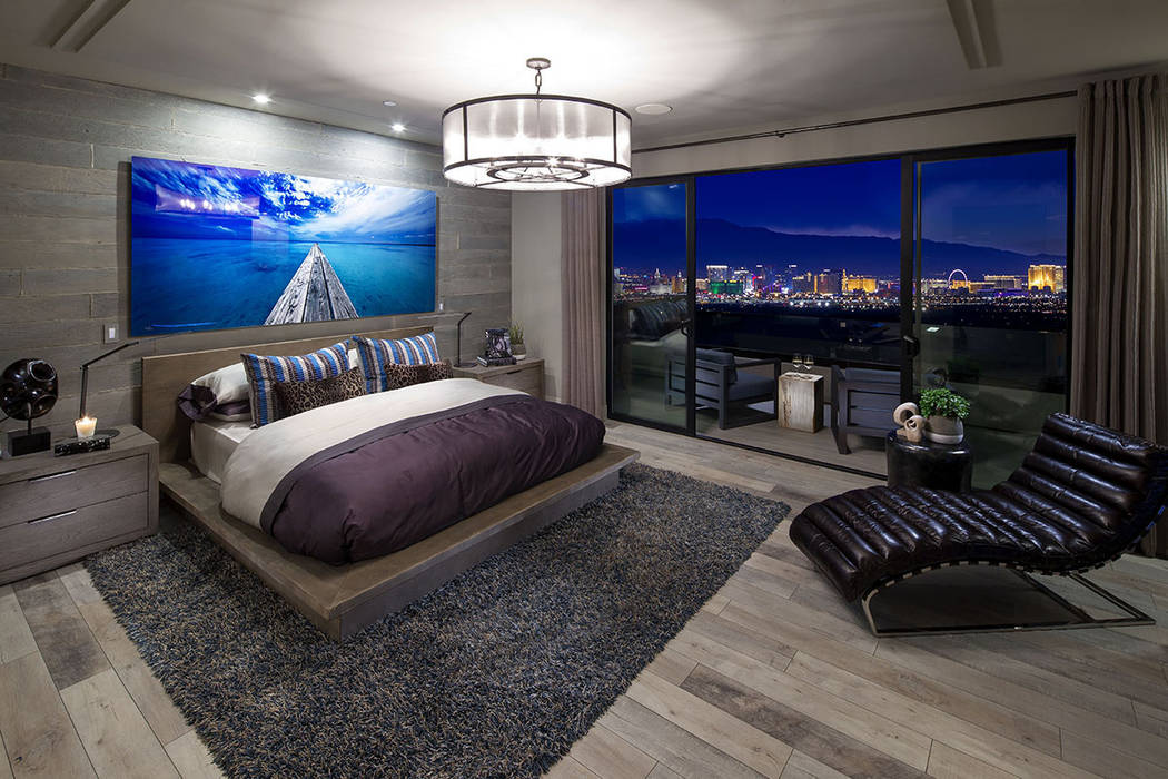 The master bedroom has a balcony that over looks the Las Vegas Strip. (Christopher Homes)