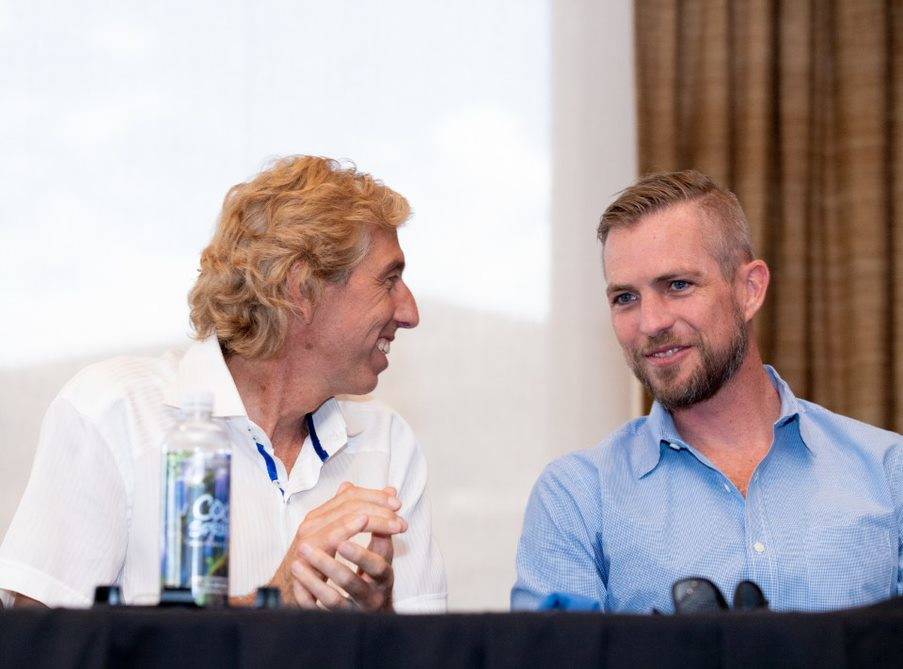 From left, Dan Coletti, owner of Sun West Custom Homes, and Tyler Jones, founder and owner of Blue Heron Design/Build talk during a Sept. 5 panel on luxury real estate. (Tonya Harvey Las Vegas Bus ...