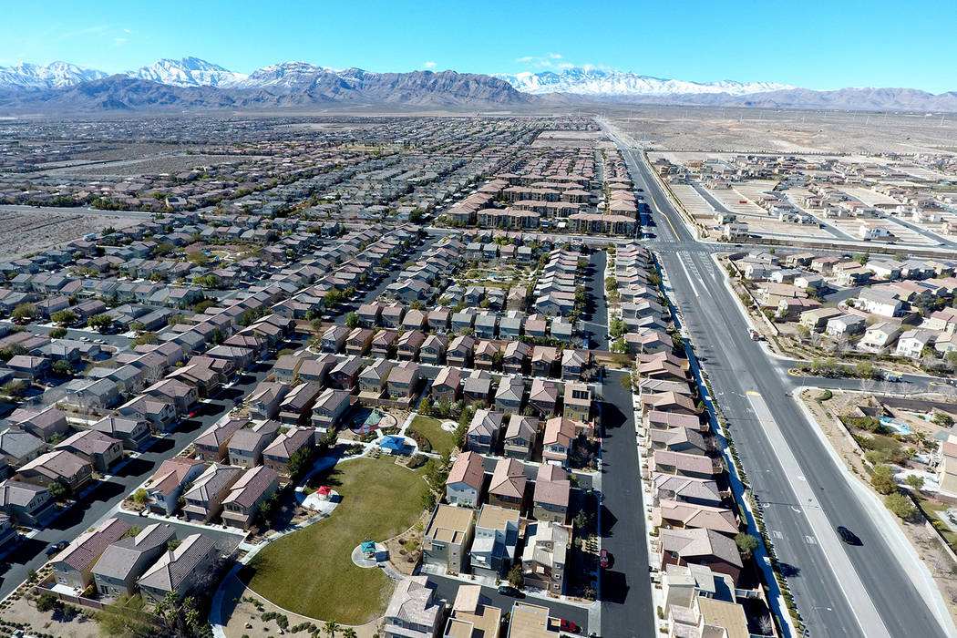 Aerial view of the Brookhaven housing development in northwest Las Vegas near Grand Teton Drive and Tee Pee Lane Jan. 26, 2017. (Michael Quine/Las Vegas Business Press)