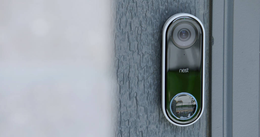 A Nest Hello Video doorbell at the front door of the KB Smart Home is equipped with facial recognition software. (KB Homes)