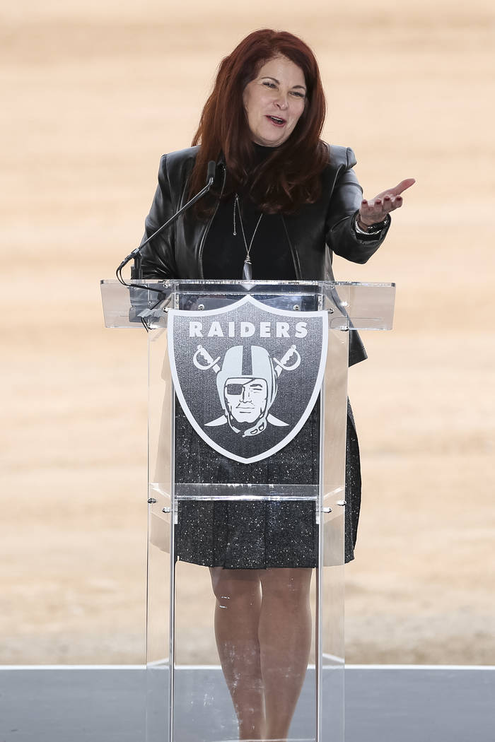 Henderson Mayor Debra March addresses an audience during a groundbreaking ceremony for the new Raiders Headquarters in Henderson Jan. 14. (Richard Brian Las Vegas Business Press)