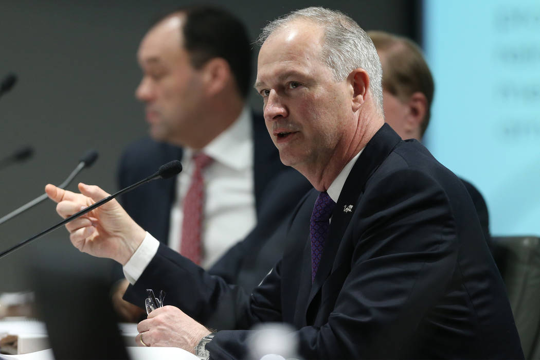 Steve Hill, CEO for the Las Vegas Convention and Visitors Authority, speaks during a board meeting at the Las Vegas Convention Center on Feb. 12. (Erik Verduzco/Las Vegas Business Press)