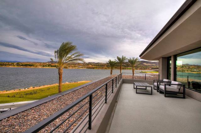The balcony has a view of Lake Las Vegas. (Synergy/Sotheby’s International Realty)