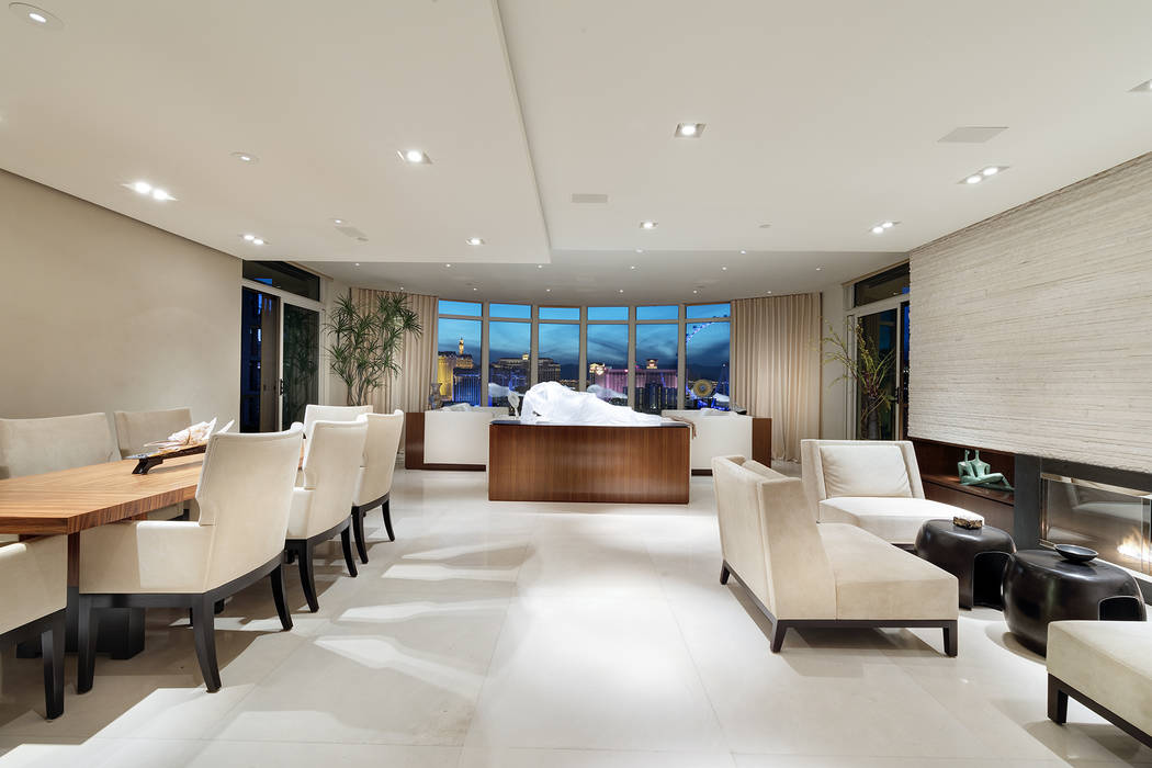 The living room features views of the Las Vegas Strip. (Ivan Sher Group)