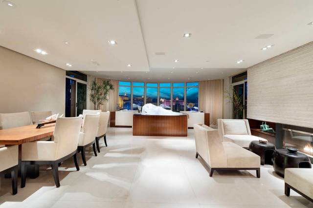 The living room features views of the Las Vegas Strip. (Ivan Sher Group)