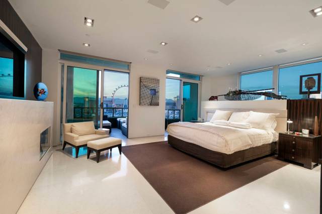 The master bedroom in the Park Towers condo features a view of the High Roller. (Ivan Sher Group)
