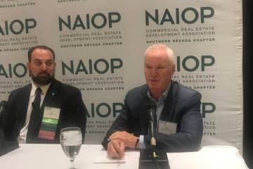 Jim Stuart, a partner in Matter Real Estate Group, talks at a recent NAIOP Southern Nevada even ...