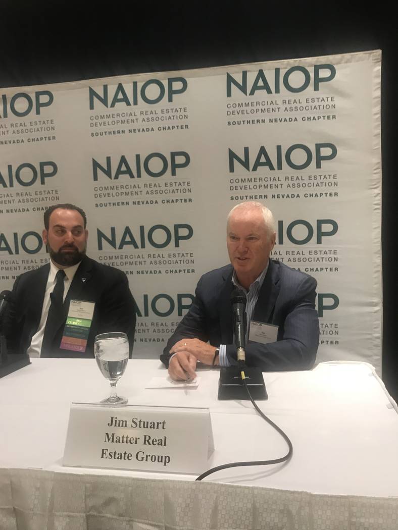 Jim Stuart, a partner in Matter Real Estate Group, talks at a recent NAIOP Southern Nevada even ...