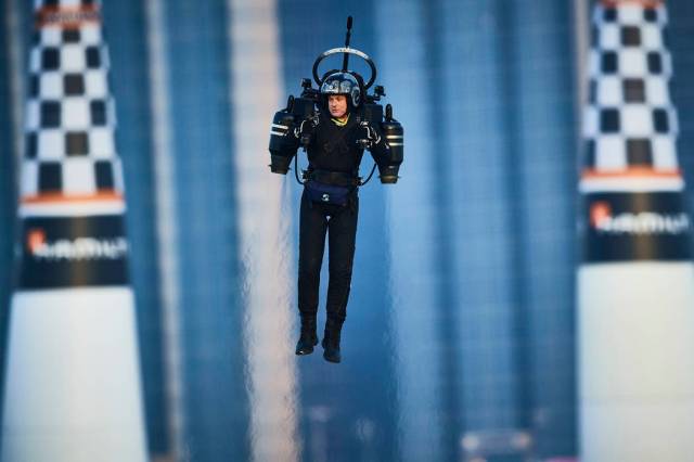 Jet Pack Man in action at the first round of the Red Bull Air Race World Championship in Abu Dh ...