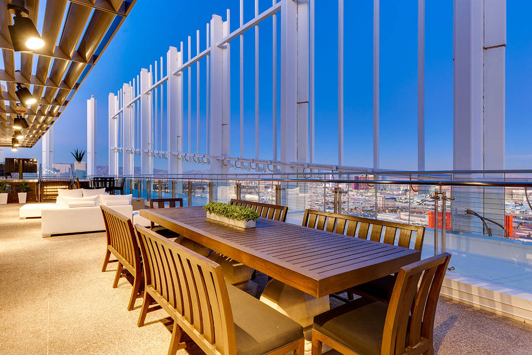 A perimeter terrace provides 360-degree views of Las Vegas and can accommodate hundreds of gues ...
