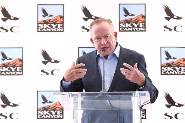 Garry Goett, CEO and chairman of Olympia Cos., speaks during Skye Canyon's groundbreaking cerem ...