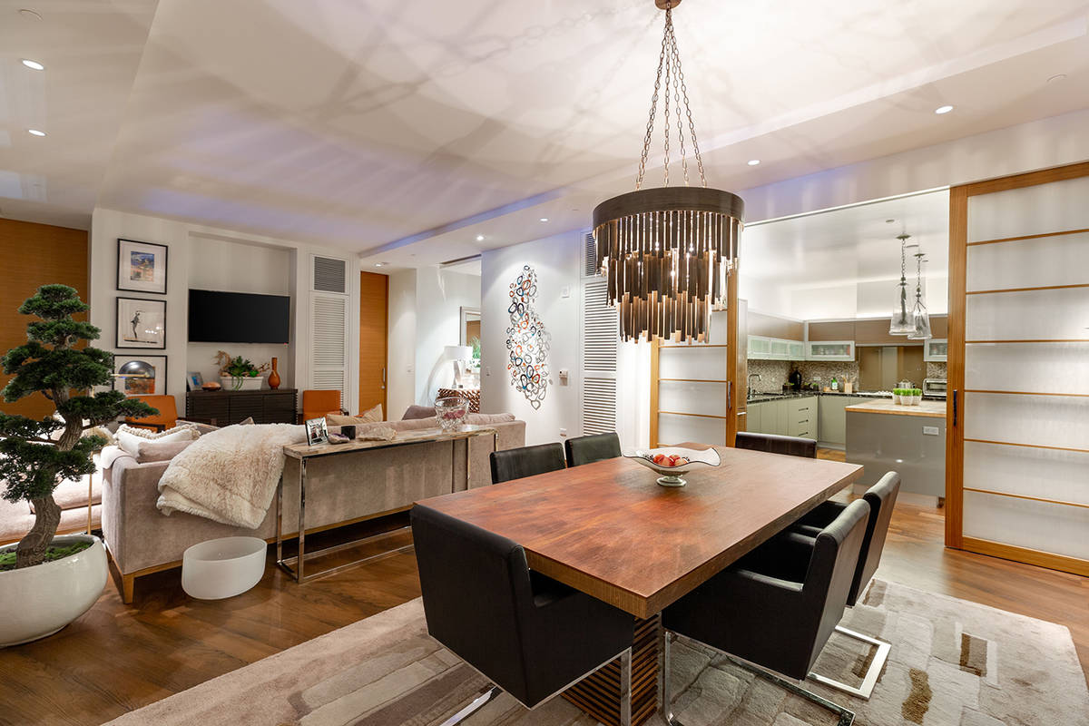 BHHS Nevada The 2,756-square-foot Waldorf Astoria penthouse has its kitchen and dining area nea ...